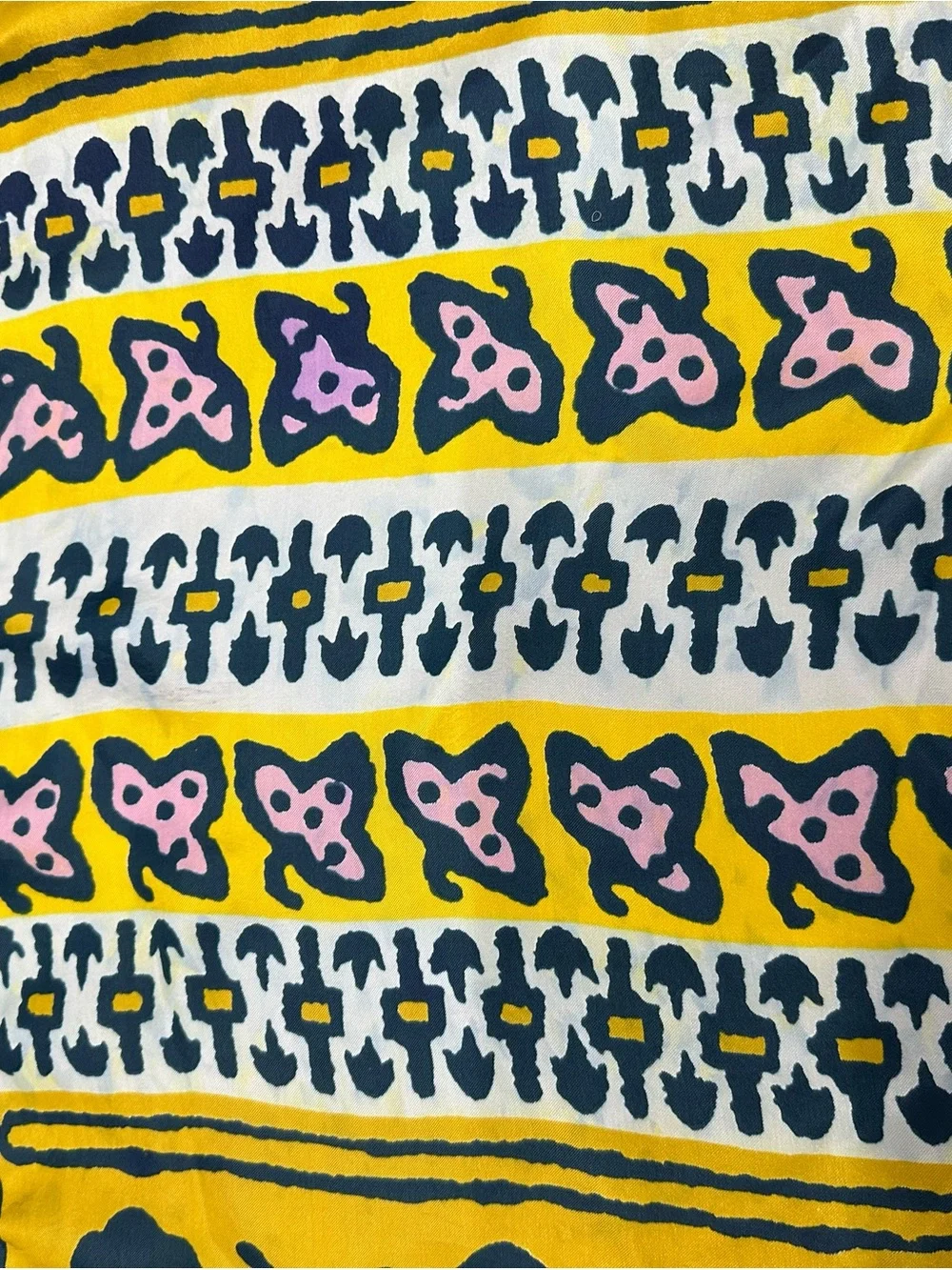 Vintage Vera Neumann rayon silk scarf yellow navy blue pink